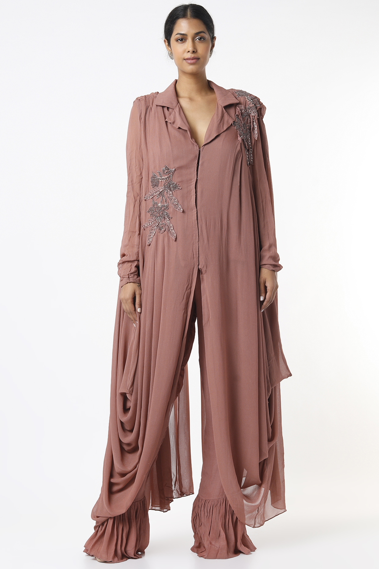 Mauve Hand Embroidered Jacket Set by Label Muskan Agarwal at Pernia's Pop Up Shop