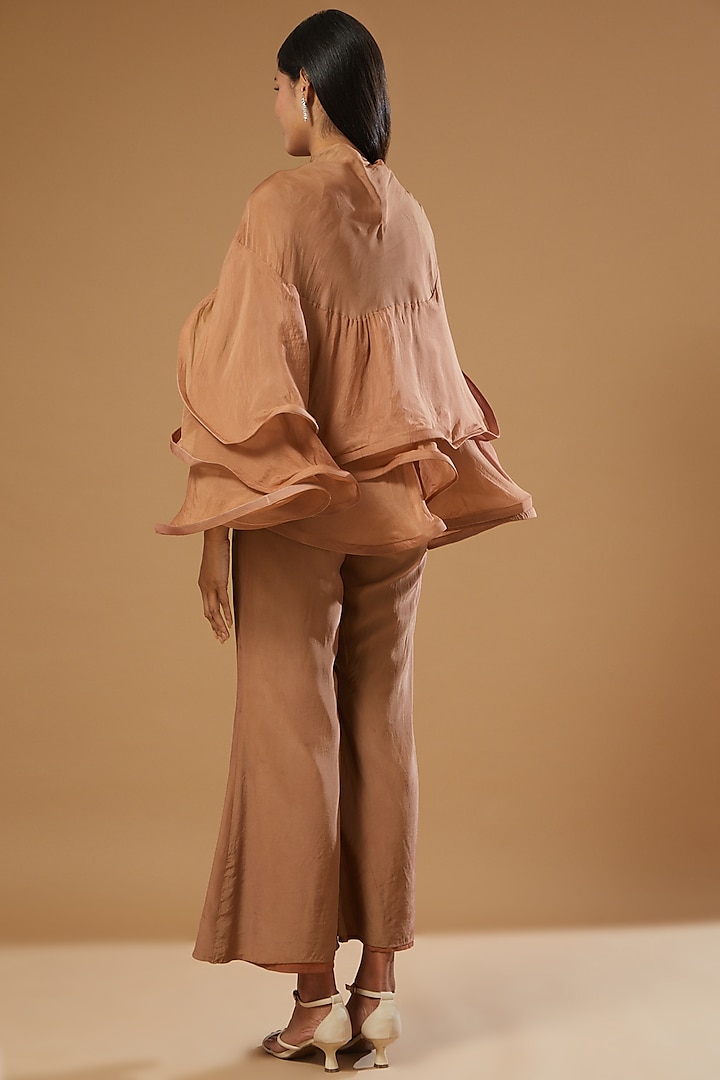 Nude Crepe Jumpsuit With Cape by Label Muskan Agarwal at Pernia's Pop Up Shop