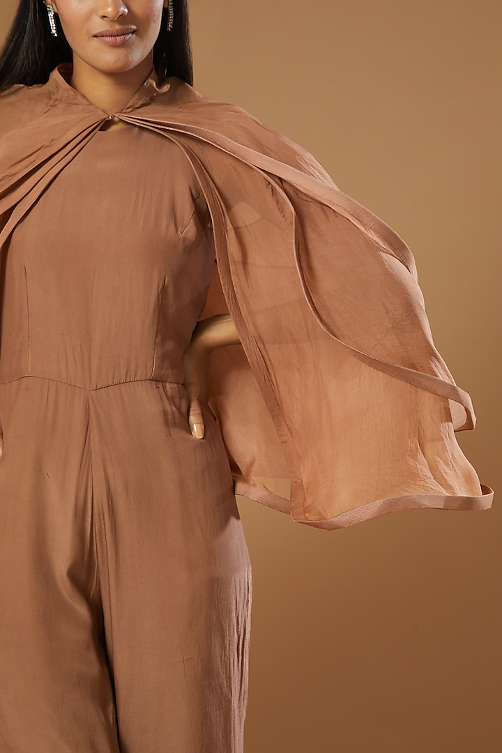 Nude Crepe Jumpsuit With Cape by Label Muskan Agarwal at Pernia's Pop Up Shop