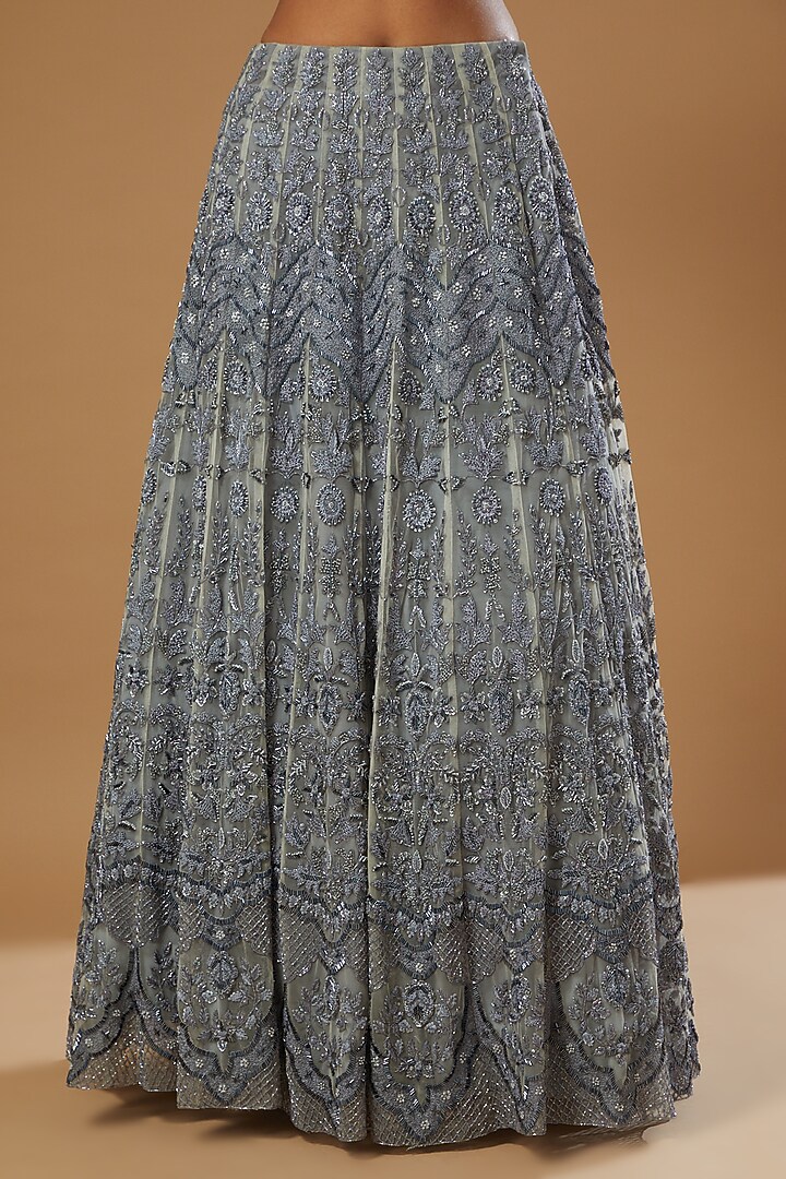 Grey Net Hand Embroidered Bridal Lehenga Set by Label Muskan Agarwal at Pernia's Pop Up Shop