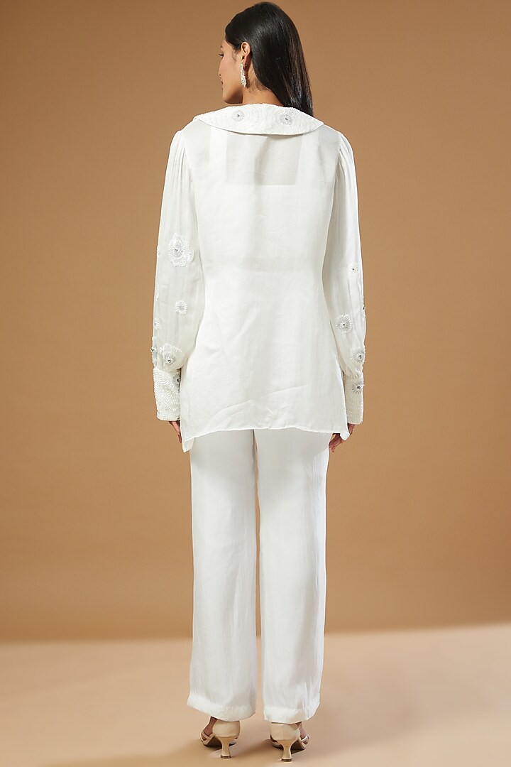 White Crepe Jacket Set by Label Muskan Agarwal at Pernia's Pop Up Shop