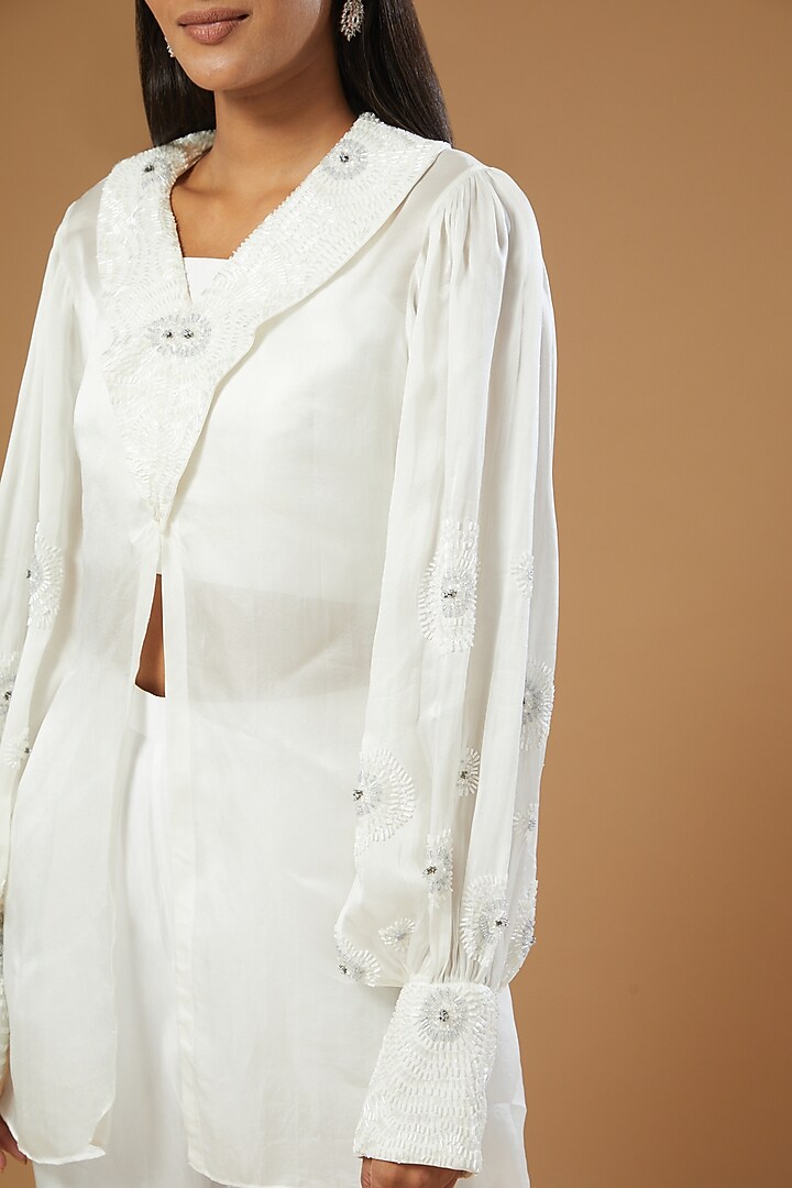 White Crepe Jacket Set by Label Muskan Agarwal at Pernia's Pop Up Shop