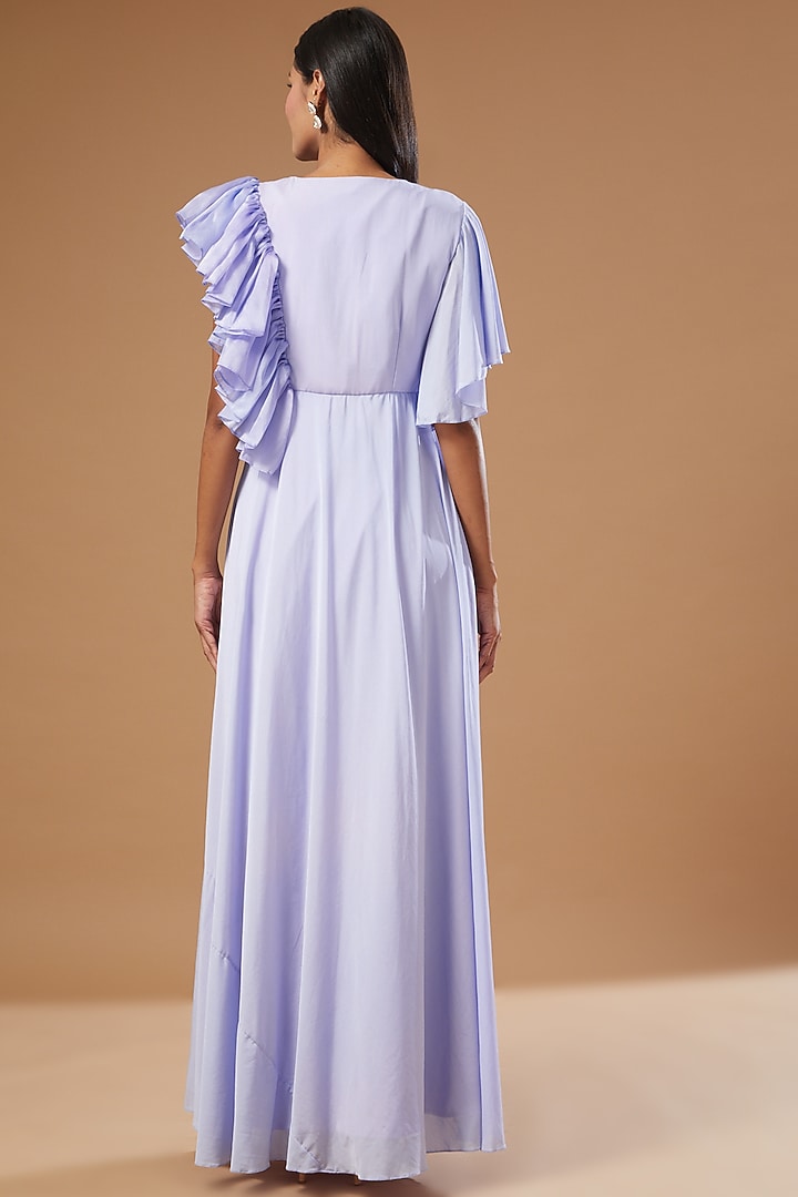 Purple Crepe Embroidered Engagement Gown by Label Muskan Agarwal at Pernia's Pop Up Shop