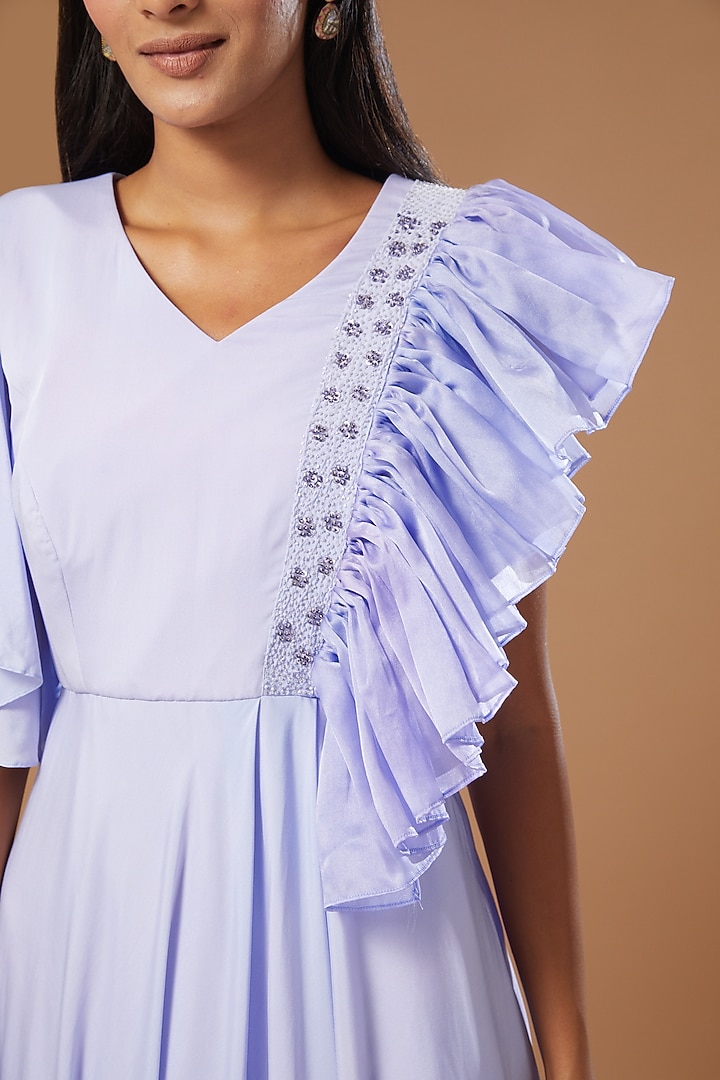 Purple Crepe Embroidered Engagement Gown by Label Muskan Agarwal at Pernia's Pop Up Shop