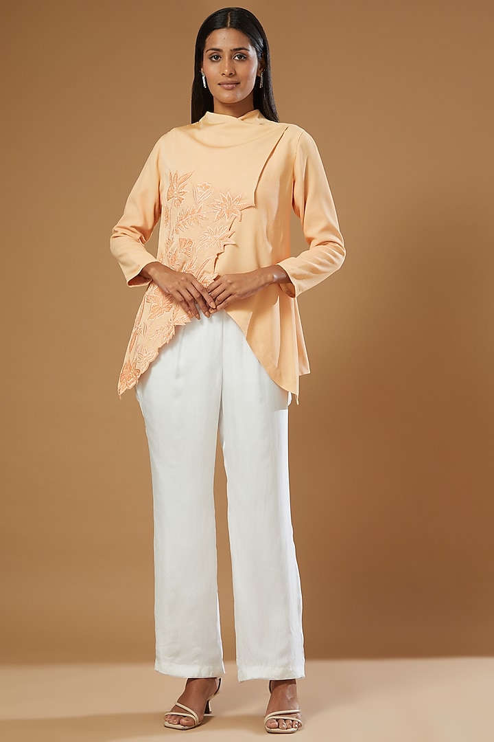 Peach Embroidered Jacket by Label Muskan Agarwal