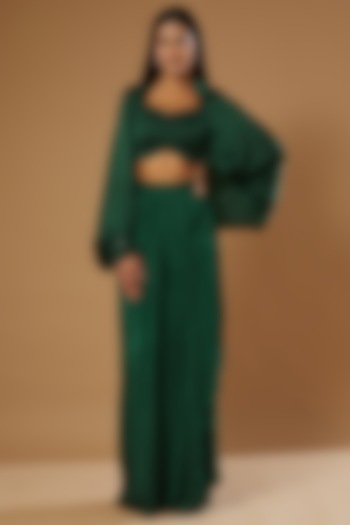 Emerald Green Crepe Draped Skirt Set by Label Muskan Agarwal at Pernia's Pop Up Shop