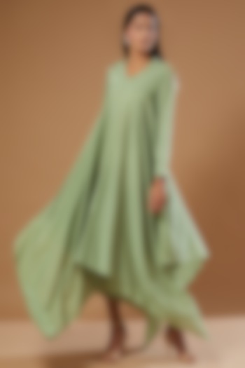Olive Green Crepe Draped Vacation Dress by Label Muskan Agarwal at Pernia's Pop Up Shop
