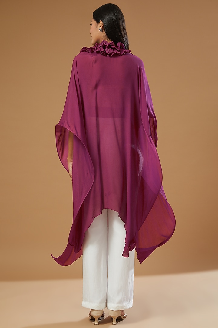 Magenta Chiffon Ruffled Kaftan by Label Muskan Agarwal at Pernia's Pop Up Shop