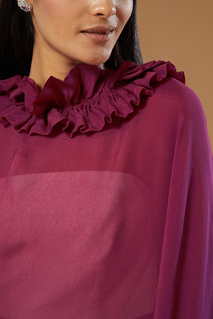 Magenta Chiffon Ruffled Kaftan by Label Muskan Agarwal at Pernia's Pop Up Shop
