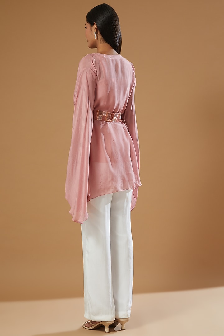 Pink Chiffon Open Jacket by Label Muskan Agarwal at Pernia's Pop Up Shop