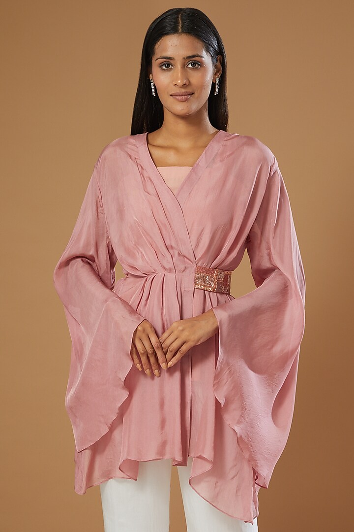 Pink Chiffon Open Jacket by Label Muskan Agarwal at Pernia's Pop Up Shop