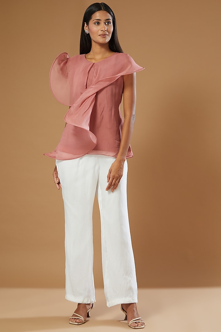 Pink Organza Draped Top by Label Muskan Agarwal