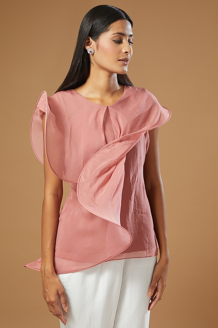 Pink Organza Draped Top by Label Muskan Agarwal at Pernia's Pop Up Shop