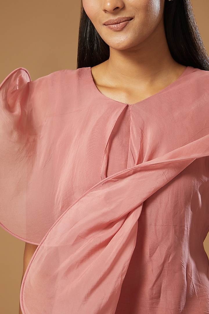 Pink Organza Draped Top by Label Muskan Agarwal at Pernia's Pop Up Shop