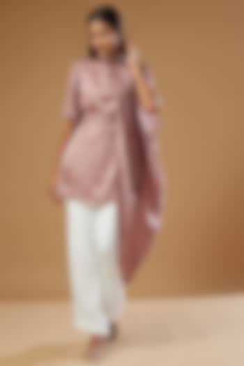 Mauve Embroidered Cowl Draped Top by Label Muskan Agarwal