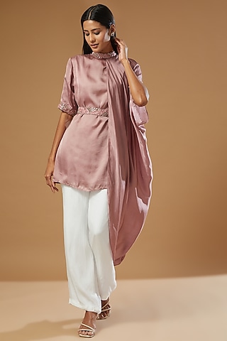 Mauve Embroidered Cowl Draped Top by Label Muskan Agarwal