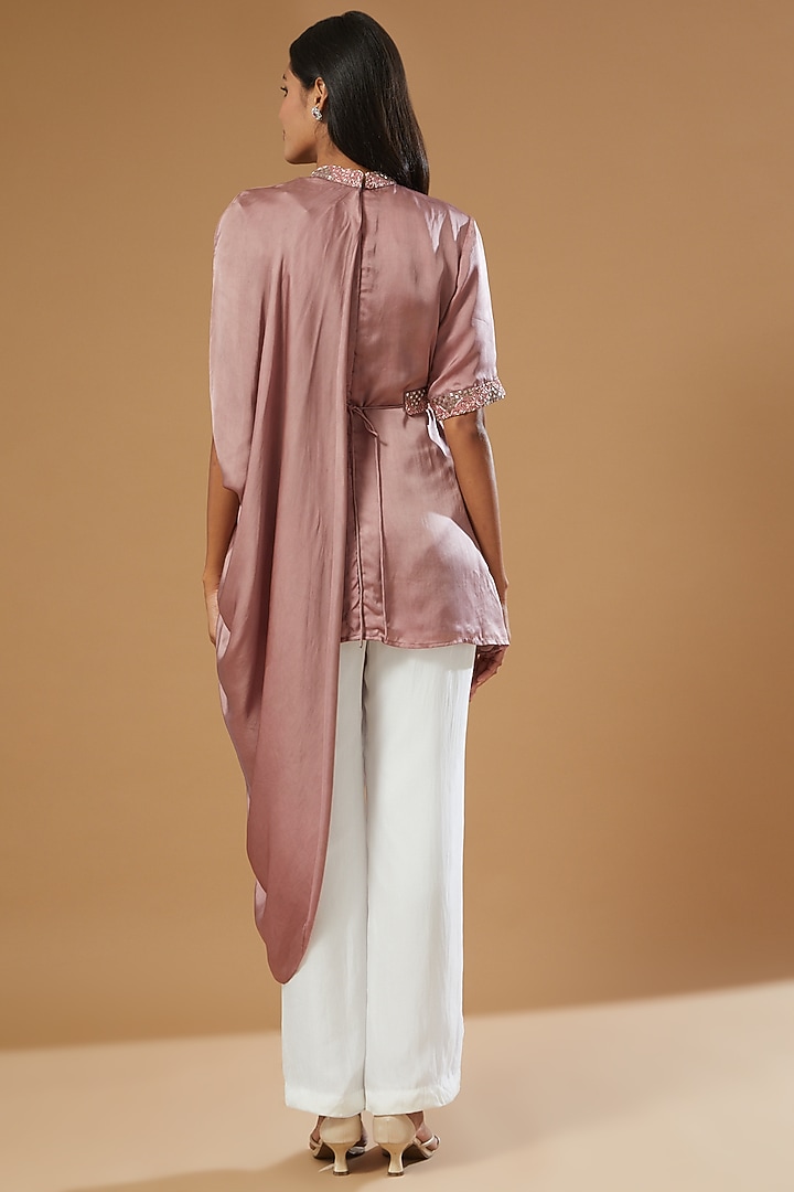 Mauve Embroidered Cowl Draped Top by Label Muskan Agarwal at Pernia's Pop Up Shop
