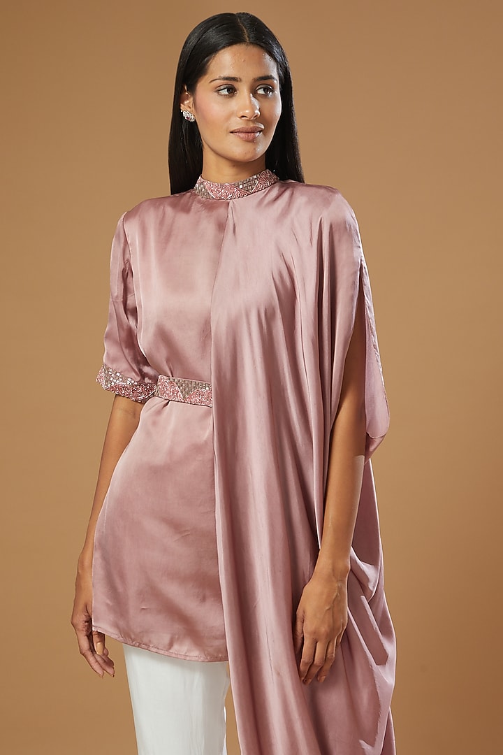 Mauve Embroidered Cowl Draped Top by Label Muskan Agarwal at Pernia's Pop Up Shop