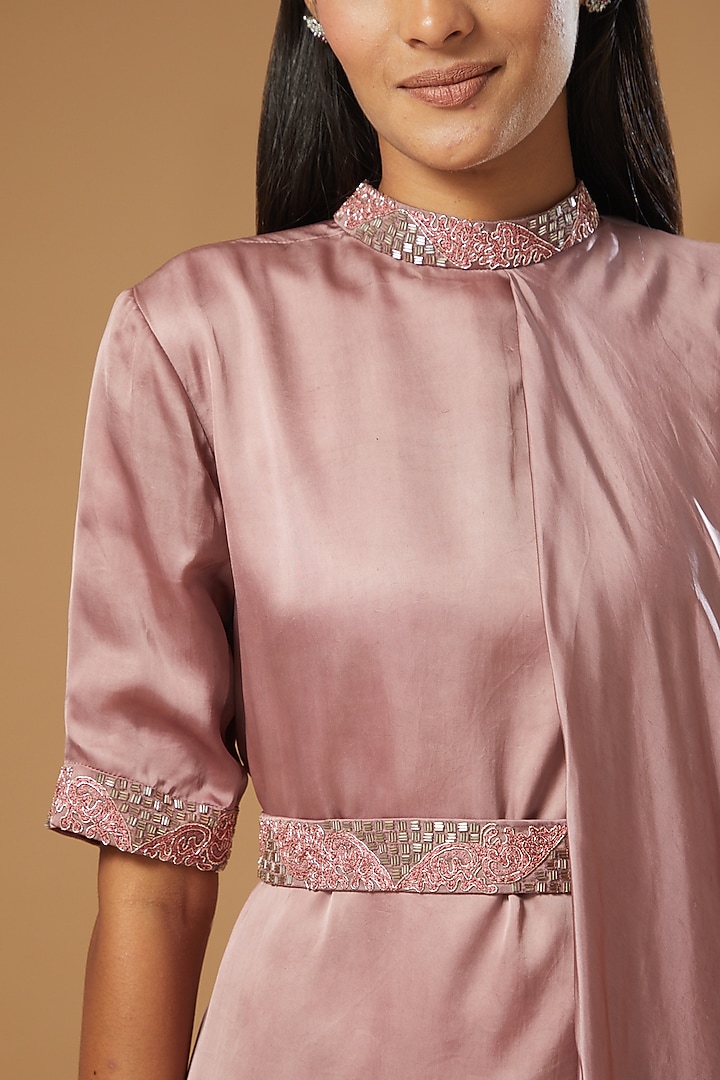 Mauve Embroidered Cowl Draped Top by Label Muskan Agarwal at Pernia's Pop Up Shop