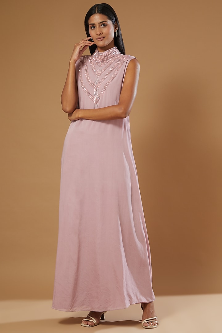Pink Crepe Gown by Label Muskan Agarwal
