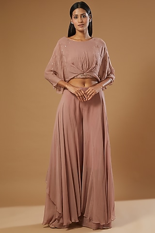 Nude Brown Georgette Co-Ord Set by Label Muskan Agarwal at Pernia's Pop
