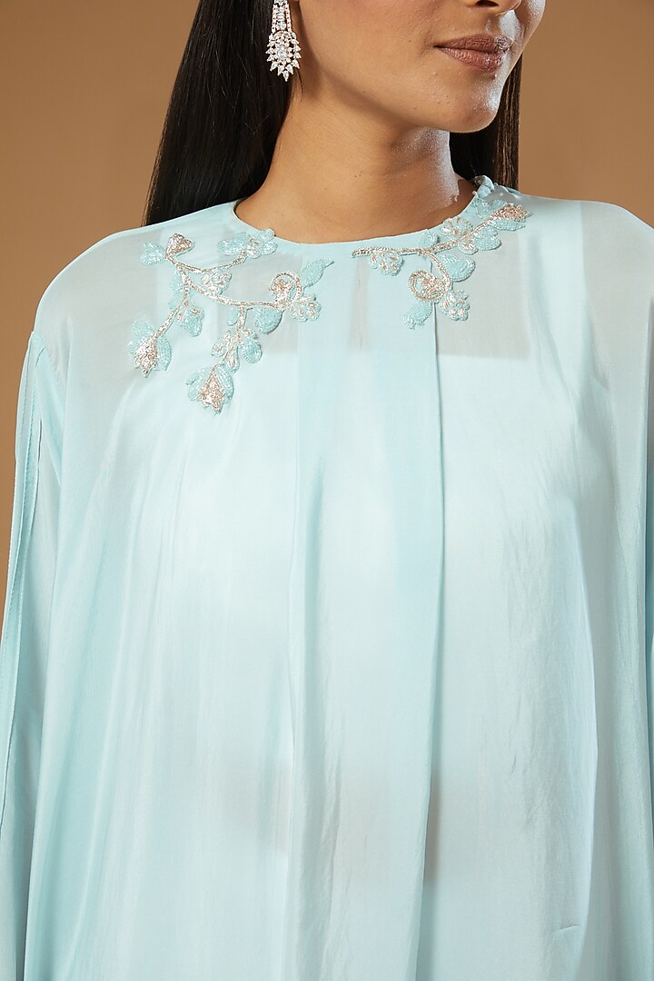 Sky Blue Embroidered Draped Kaftan Set by Label Muskan Agarwal at Pernia's Pop Up Shop