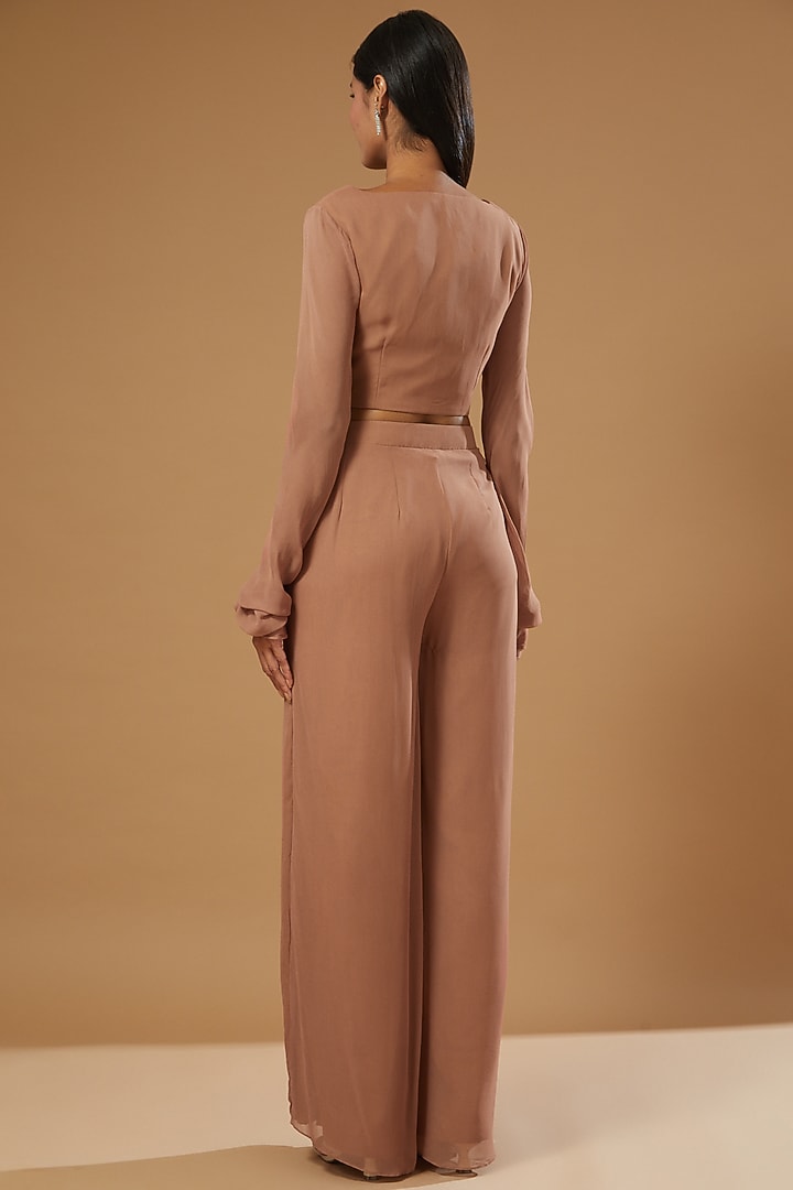 Nudish-Brown Georgette Palazzo Pant Set by Label Muskan Agarwal at Pernia's Pop Up Shop