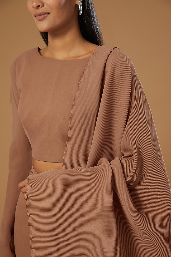 Nudish-Brown Georgette Palazzo Pant Set by Label Muskan Agarwal at Pernia's Pop Up Shop