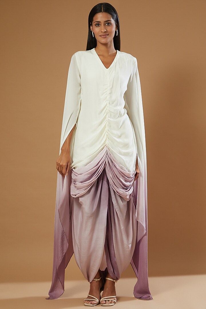 White & Purple Crepe Draped Engagement Gown by Label Muskan Agarwal at Pernia's Pop Up Shop