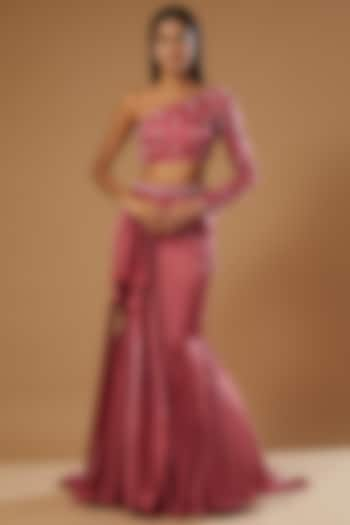 Pink Crepe Draped Wedding Lehenga Set by Label Muskan Agarwal at Pernia's Pop Up Shop