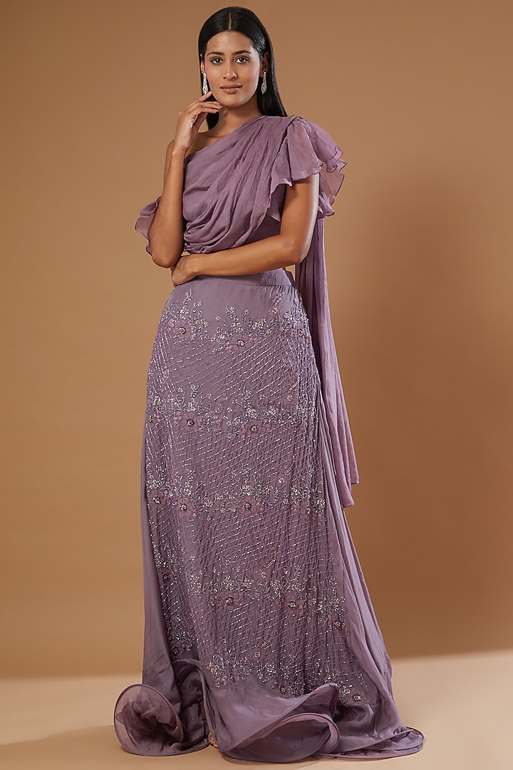Mauve-Purple Embellished Lehenga Set by Label Muskan Agarwal