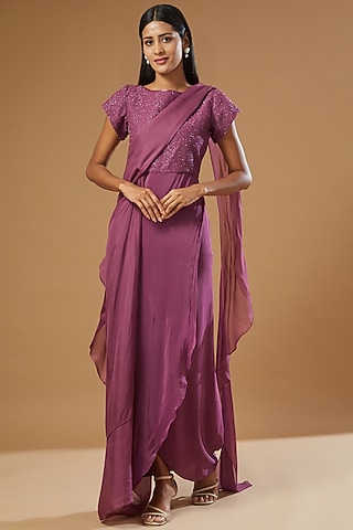 Dark Pink Embroidered Gown by Label Muskan Agarwal