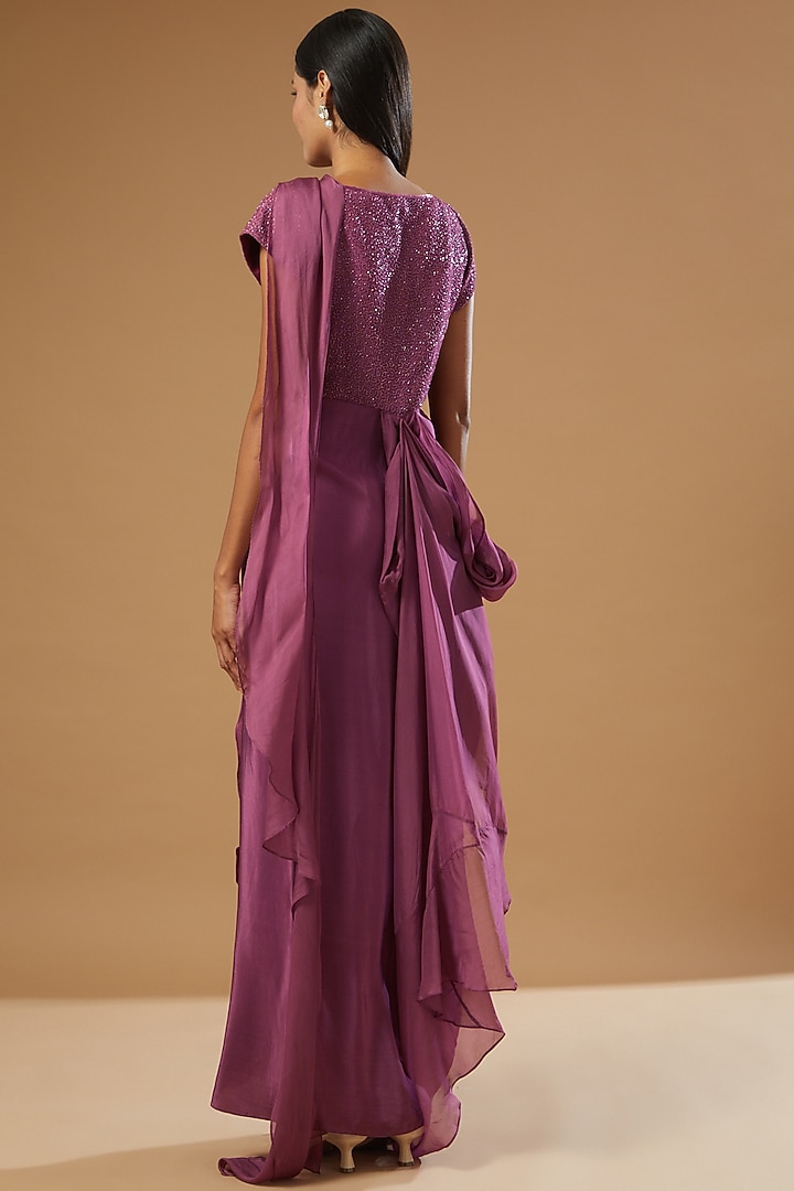 Dark Pink Embroidered Engagement Gown by Label Muskan Agarwal at Pernia's Pop Up Shop