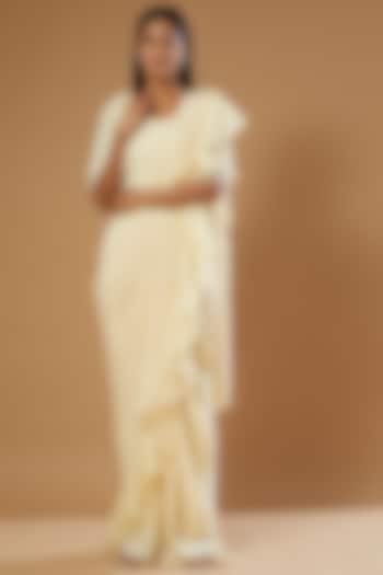 Pale Yellow Draped Saree Set by Label Muskan Agarwal