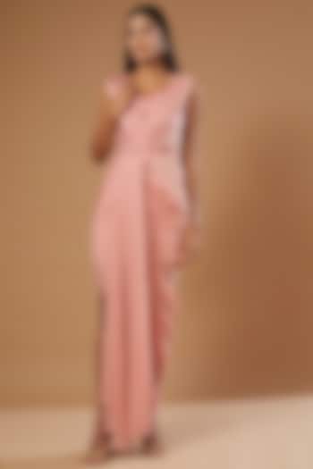 Pink Embroidered Draped Gown by Label Muskan Agarwal