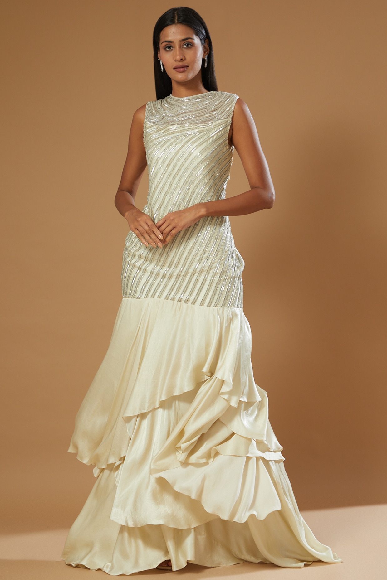 Cream Hand Embroidered Gown Design by Label Muskan Agarwal at Pernia's Pop  Up Shop 2024