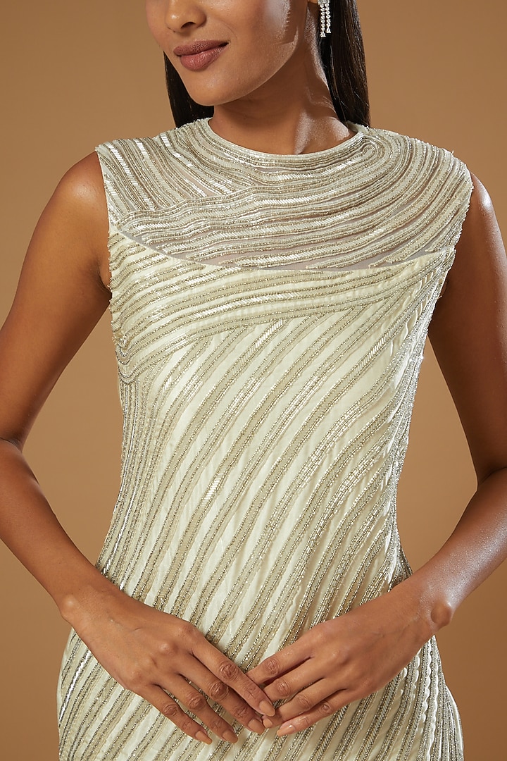 Cream Hand Embroidered Wedding Gown by Label Muskan Agarwal at Pernia's Pop Up Shop