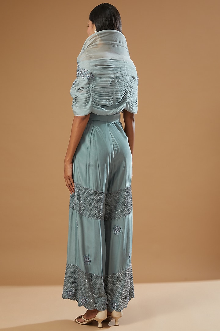 Blue Embroidered Palazzo Pant Set by Label Muskan Agarwal at Pernia's Pop Up Shop