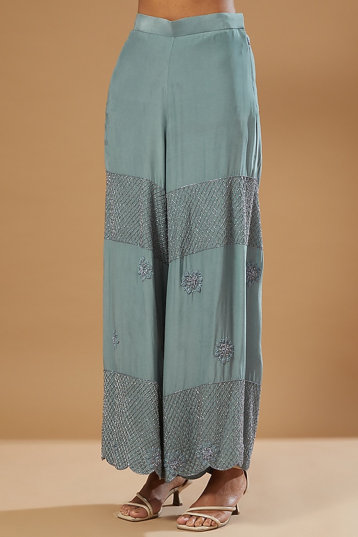 Blue Embroidered Palazzo Pant Set by Label Muskan Agarwal at Pernia's Pop Up Shop