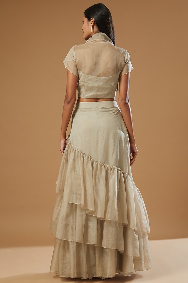 Grey Embroidered Wedding Lehenga Set by Label Muskan Agarwal at Pernia's Pop Up Shop