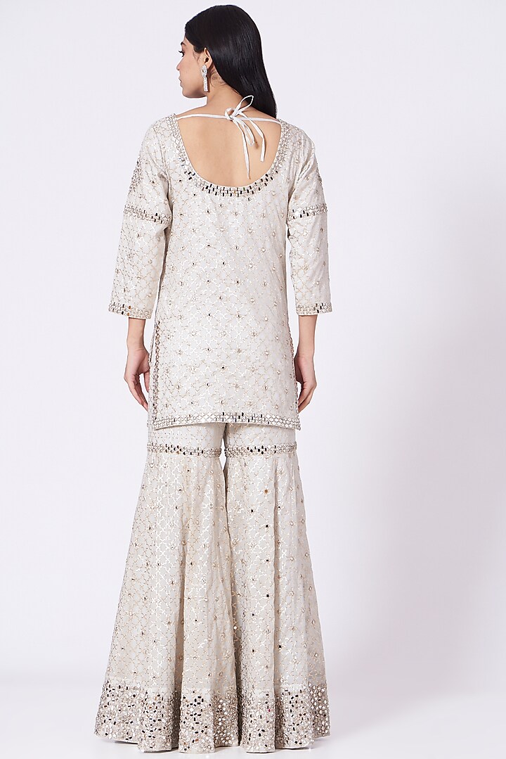 Ivory Mirror Embellished Wedding Sharara Set by Label Mayaa at Pernia's Pop Up Shop