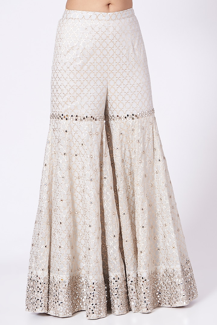 Ivory Mirror Embellished Wedding Sharara Set by Label Mayaa at Pernia's Pop Up Shop