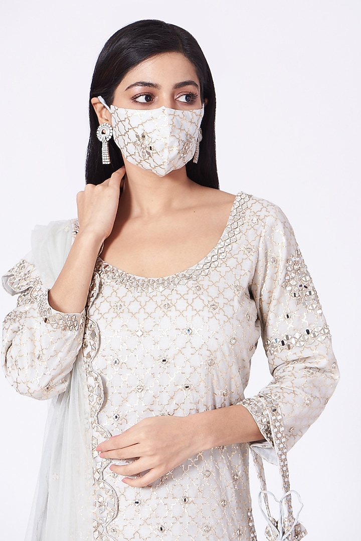 Ivory Mirror Embellished Wedding Sharara Set by Label Mayaa at Pernia's Pop Up Shop