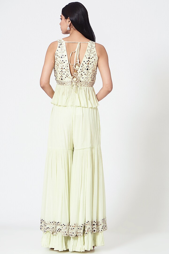 Pastel Lemon Mirror Embellished Wedding Sharara Set by Label Mayaa at Pernia's Pop Up Shop