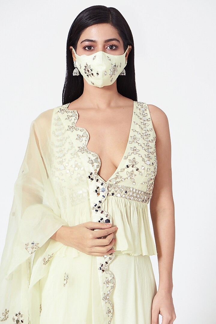 Pastel Lemon Mirror Embellished Wedding Sharara Set by Label Mayaa at Pernia's Pop Up Shop