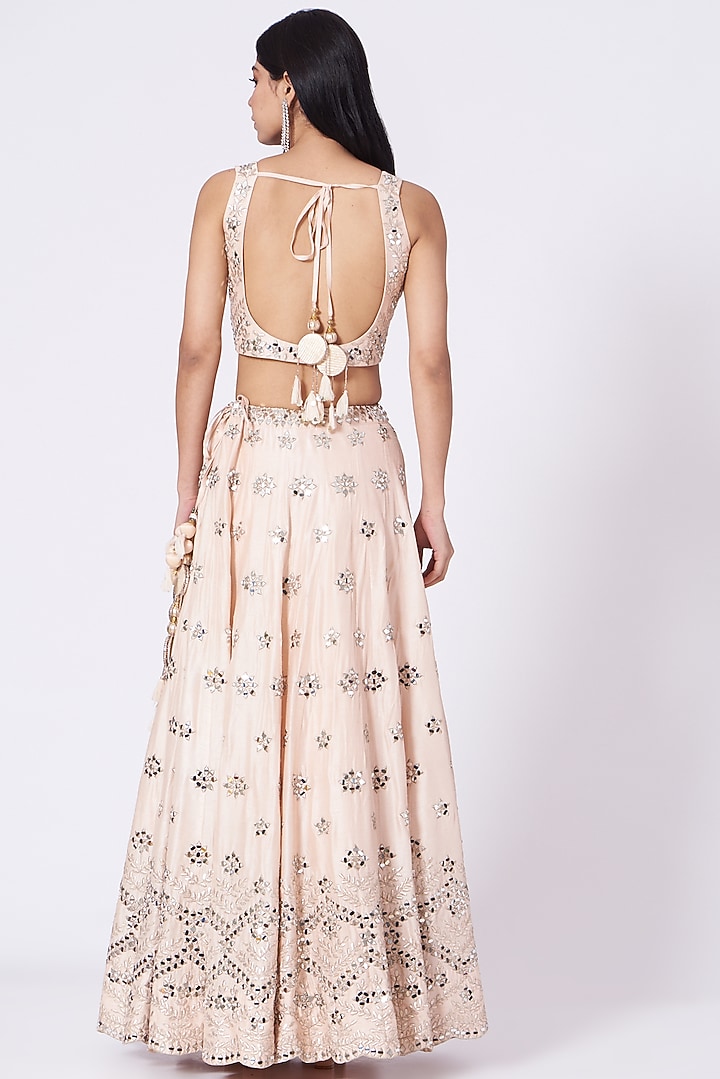 Pastel Rose Pink Mirror Embroidered Wedding Lehenga Set by Label Mayaa at Pernia's Pop Up Shop