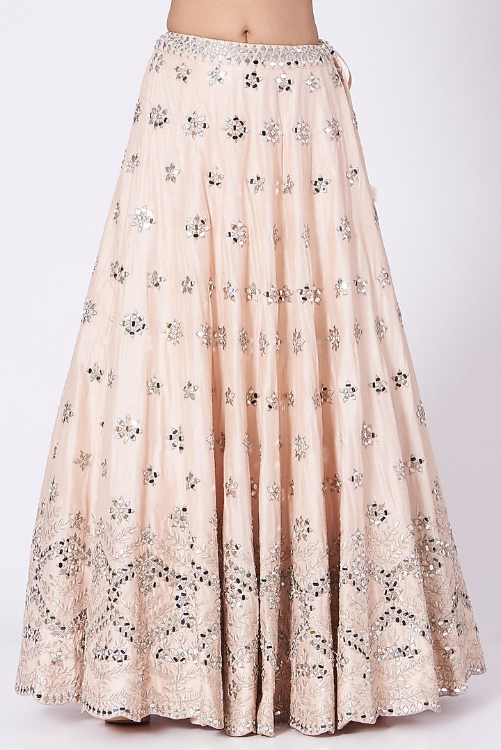 Pastel Rose Pink Mirror Embroidered Wedding Lehenga Set by Label Mayaa at Pernia's Pop Up Shop
