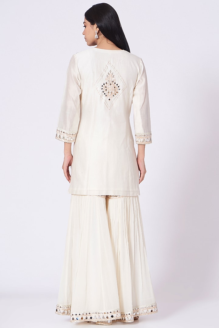 Ivory Mirror Embroidered Party Wear Sharara Set by Label Mayaa at Pernia's Pop Up Shop