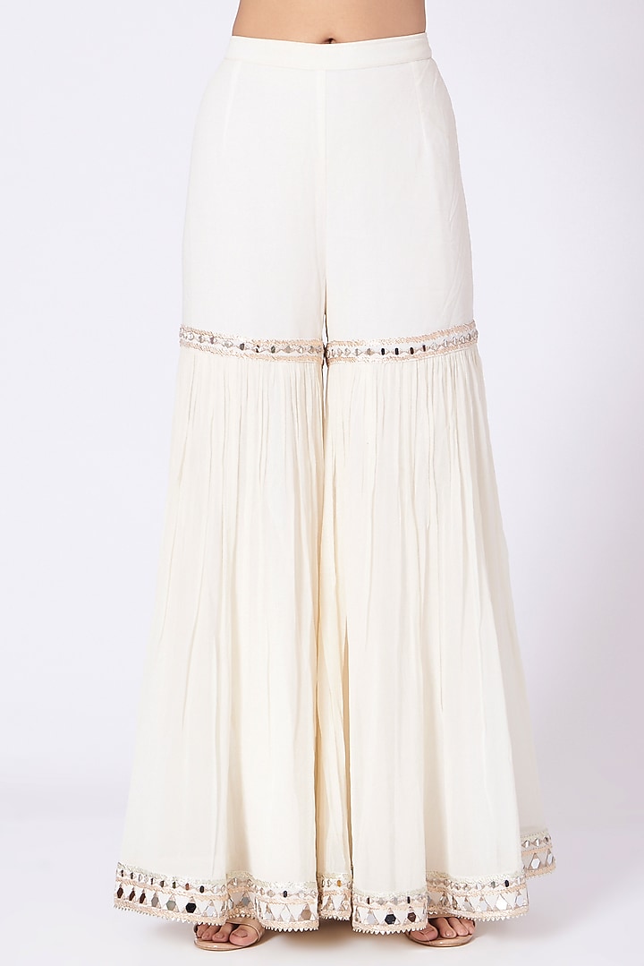 Ivory Mirror Embroidered Party Wear Sharara Set by Label Mayaa at Pernia's Pop Up Shop