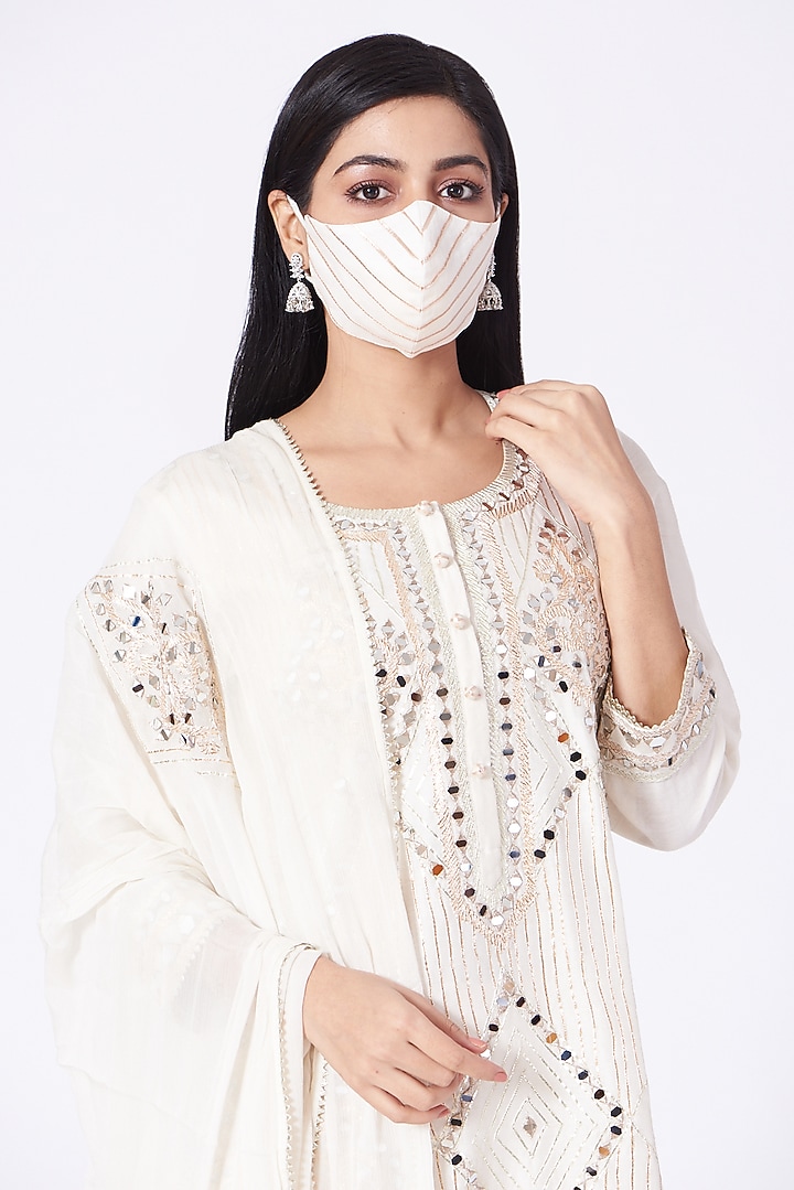 Ivory Mirror Embroidered Party Wear Sharara Set by Label Mayaa at Pernia's Pop Up Shop